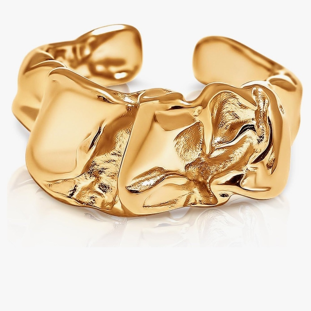 Commence NWT Crinkle Hamme Irregular Shape Ring Stainless Steel Gold Adjustable